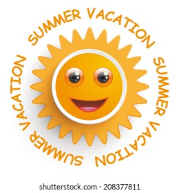 Smiling sun with text "summer vacation" on the white background.Eps 10 vector file.