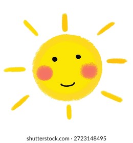 Vector sonriente del sol, sol dibujado a mano lindo, ilustración infantil del Clima