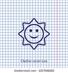 Smiling sun, vector design element, outline icon