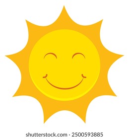 Smiling sun vector flat design isolated on white background
