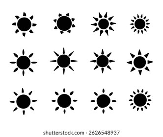 Smiling sun vector set, cute and cheerful design.