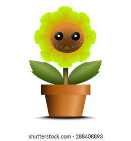 smiling sunflower in clay pot