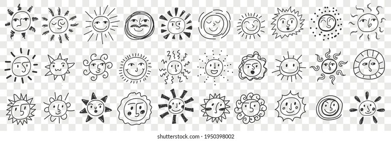 Smiling suns assortment doodle set