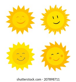 Smiling suns collection. Vector illustration