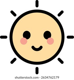 Ícone sorridente de face em forma de sol com raios brilhantes e bochechas rosadas