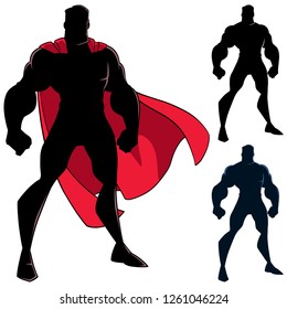 Smiling superhero standing tall on white background. 3 different versions.