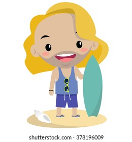 Smiling surfer holding surfboard