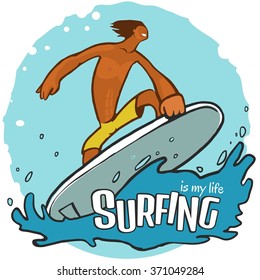 Smiling surfer on Blue Wave.
