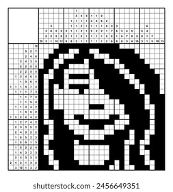 Smiling sweet girl. Nonogram, japanese crossword, educational game. Black and white, 25x25. Logical solution. Structured customizable EPS.