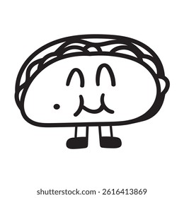 Smiling taco. Cute character. Outline vector illustration on white background