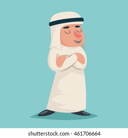 Smiling Talking Arab Businessman Wise Character Symbol Icon Stylish Background Retro Cartoon Design Vector Illustration