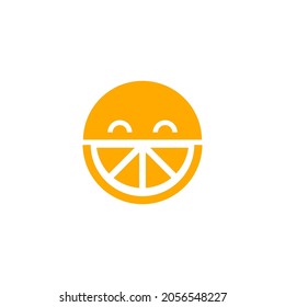 Smiling tangerine or orange. Logo juice. Round orange icon. Healthy food symbol. Vector sign