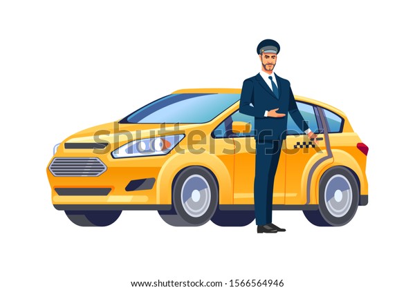 Smiling Taxi Driver Uniform Near His Stock Vector (Royalty Free) 1566564946