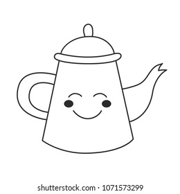 Smiling tea pot kettle line charcter with cute face doodle vector icon