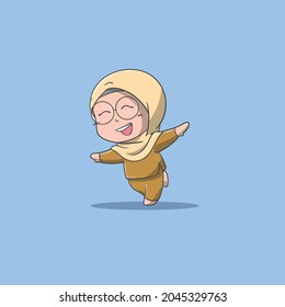 Lächelnder Lehrer mit Hijab-Vektorsymbol-Abbildung. Bildungs-Icon Konzept isolierter Premium-Vektorgrafik	
