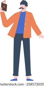 Smiling teacher or student holding a book, sharing knowledge and fostering a love for education and literature in a vibrant, engaging vector illustration