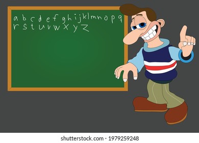 Smiling teacher teaching children the alphabet