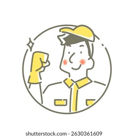 Smiling technical service staff - simple and cute line drawing illustration