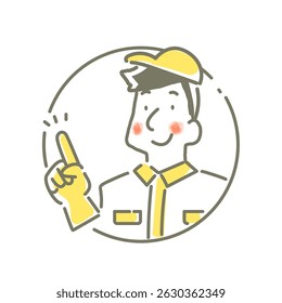 Smiling technical service staff - simple and cute line drawing illustration