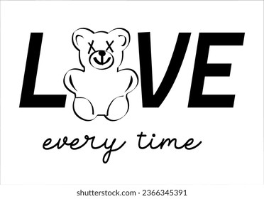 Dibujo sonriente de emojis de oso de peluche. Texto de tipografía. Diseño de ilustraciones vectoriales para gráficos de moda, estampados de camisetas.