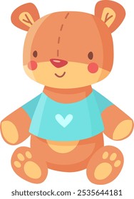 Lächelnder Teddybär im Herz-T-Shirt ruft Wärme und Zuneigung hervor, perfekt für Kinderprodukte oder Liebesmotive