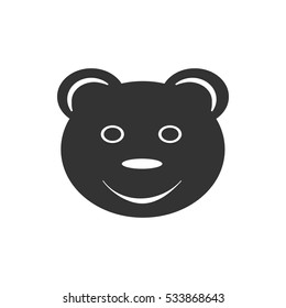 Smiling teddy bear icon flat. Illustration isolated on white background. Vector grey sign symbol