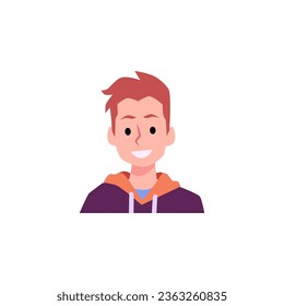 Lächelnder Jugendlicher, flache Vektorgrafik einzeln auf weißem Hintergrund. Schoolboy-Avatar. Fröhliches Kind. Konzepte von Bildung und Schule.