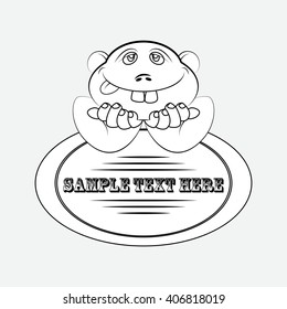 Smiling teenager with a blank sign. Cartoon character. line drawing