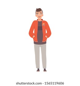 Smiling Teenager Boy In Sport Wear Flat Vector Illustration