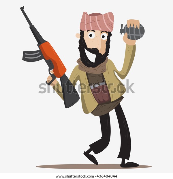 Smiling Terrorist Holding Gun Hand Grenade Stock Vector (Royalty Free ...