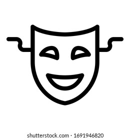 Smiling theatre mask icon. Outline smiling theatre mask vector icon for web design isolated on white background