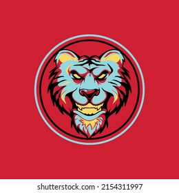 Smiling tiger face with red background circle logo template