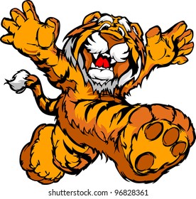 Smiling Tiger Running with hands Mascot  Vector Illustration