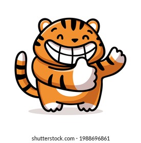 Pulgares sonrientes hacia arriba. Icono de vector plano en estilo de dibujo animado. Carácter para pegatinas, tarjetas, impresiones y otros diseños.