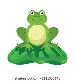 Smiling toad sitting on green grass icon isolated