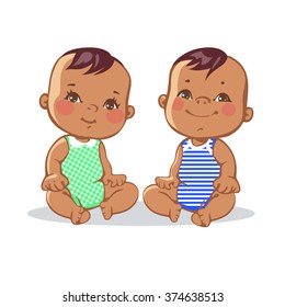 Smiling toddler boy and girl sitting. Portrait of happy smiling kids. Hispanic children. Colorful vector illustration on white background