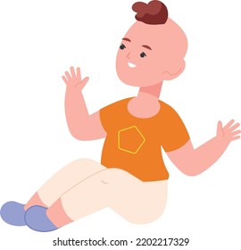 Smiling toddler. Happy baby character. Funny little boy isolated on white background