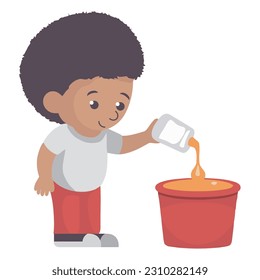 Smiling toddler holding toy jar, playing isolated