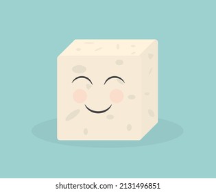 lächelnder Tofu-Würfel, Eiweißquelle für Veganer   - Vektorgrafik