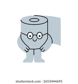 Rolo de papel higiênico sorridente com uma expressão engraçada. Ilustração vetorial.