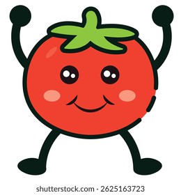 Caricatura de tomate sonriente. Ilustración vectorial