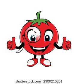 Smiling Tomato Fruit Cartoon Mascot with glasses Giving Thumbs Up. Vector illustration of red tomato character with various cute expression