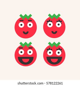 Smiling tomato. Funny tomatoes vector icons illustration