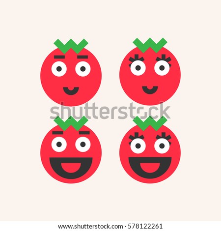 Smiling tomato. Funny tomatoes vector icons illustration