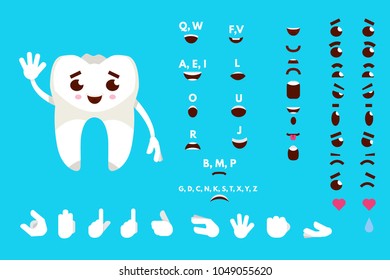 Smiling tooth animated character. Caries prevention concept. Vector illustration.
