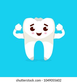 Smiling tooth cartoon character. Caries prevention concept. Vector illustration.