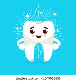 Smiling tooth cartoon character. Caries prevention concept. Vector illustration.