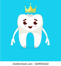 Smiling tooth cartoon character. Caries prevention concept. Vector illustration.