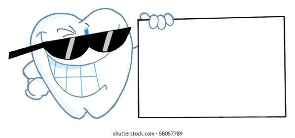 Smiling Tooth Character Presenting A Blank Sign