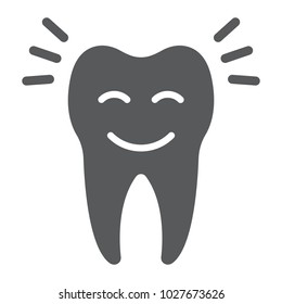 Smiling tooth glyph icon, stomatology and dental, cleaned tooth sign vector graphics, a solid pattern on a white background, eps 10.
